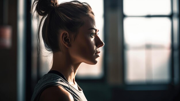 Een vrouw in een sportschool met een paardenstaart generatieve ai