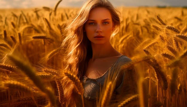 Een vrouw in een tarweveld