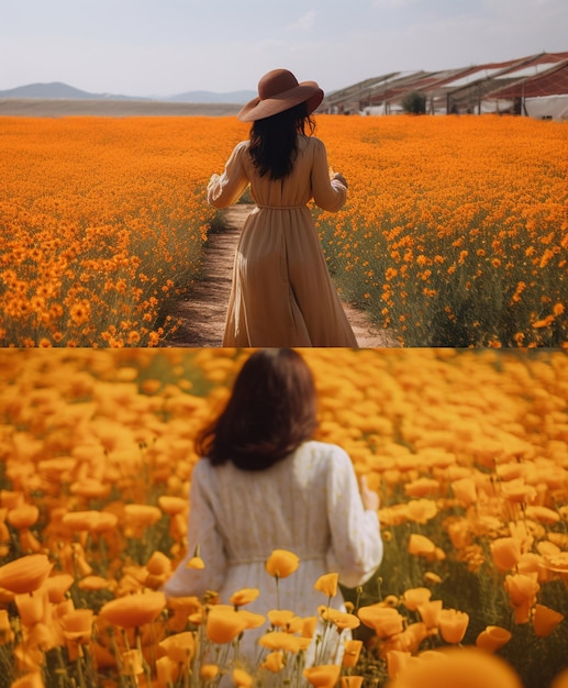 een vrouw in een veld met gele bloemen