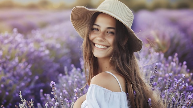 een vrouw in een veld van lavendel