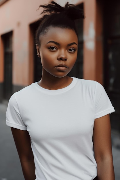 Een vrouw in een wit t-shirt