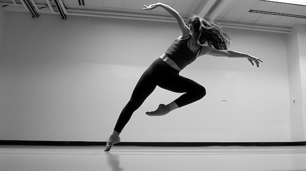 Foto een vrouw in een zwart shirt doet een balletdanser