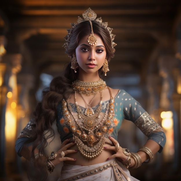 Een vrouw in traditionele Indiase klassieke kleding generatieve AI