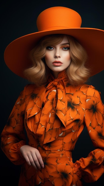 Een vrouw in trendy oranje van hoge kwaliteit