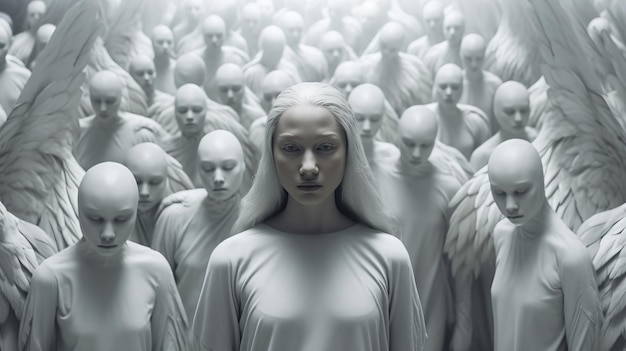 Foto een vrouw in witte gewaden die zich in een menigte mensen bevindt generative ai art