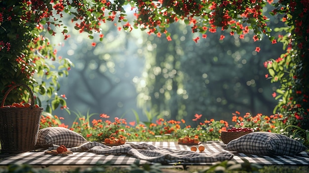 een vrouw ligt op een deken voor een raam met bloemen en planten