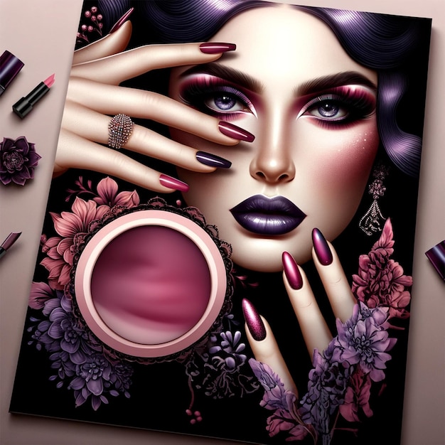 Een vrouw make-up en cosmetica voor sociale media sjabloon ontwerp post banner