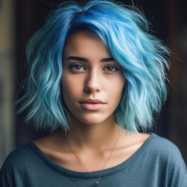 Foto een vrouw met blauw haar.