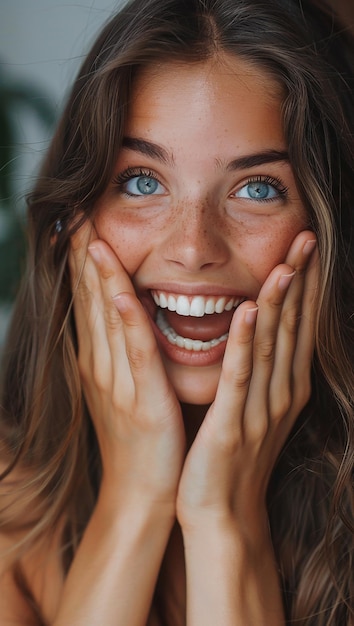 Foto een vrouw met blauwe ogen en groene ogen.