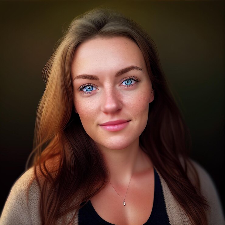 Foto een vrouw met blauwe ogen kijkt naar de camera.