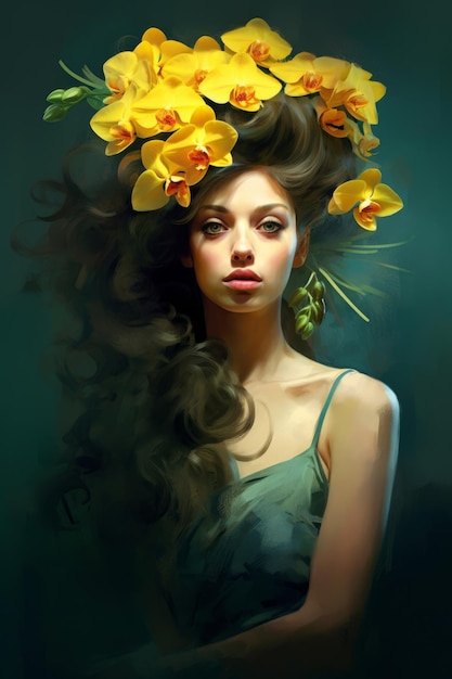 Een vrouw met bloemen in haar haar