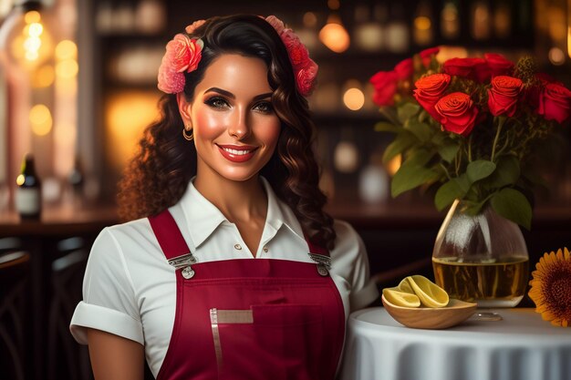 Een vrouw met bloemen op haar hoofd