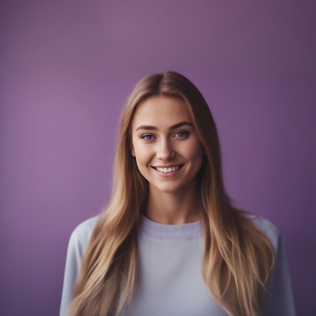 een vrouw met blond haar en een grijze trui poseert voor een foto