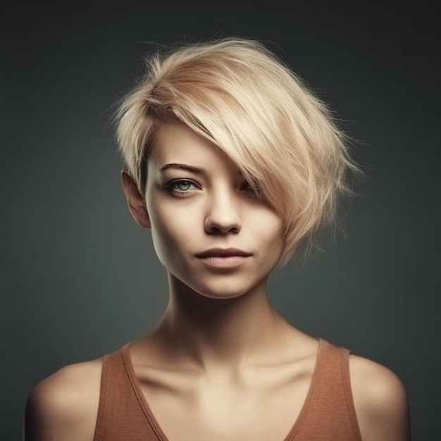 Foto een vrouw met blond haar en een rood topje