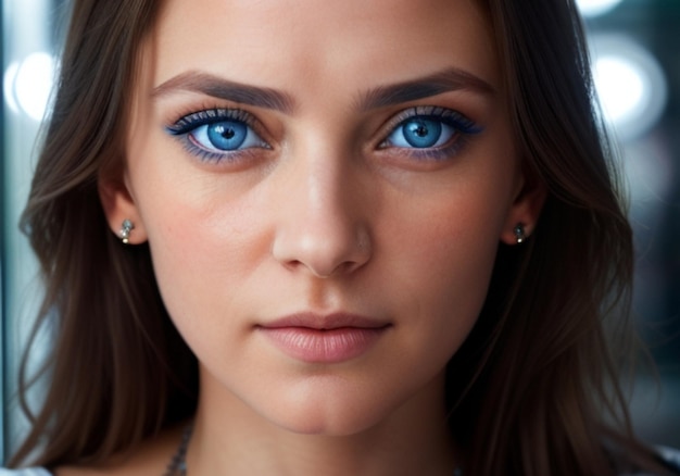 Foto een vrouw met doordringende blauwe ogen