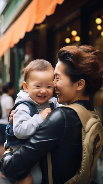 een vrouw met een baby in haar armen