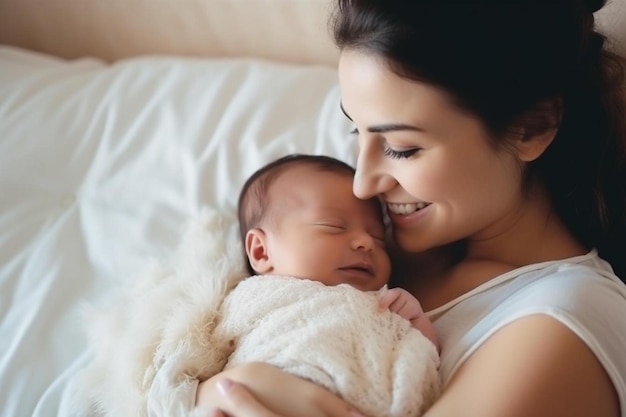 Foto een vrouw met een baby in haar armen