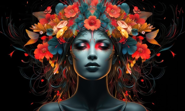 Een vrouw met een bloemenkroon op haar hoofd ai