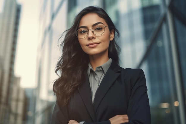 Een vrouw met een bril en een overhemd met een overhemd waarop staat "ze is een baas".