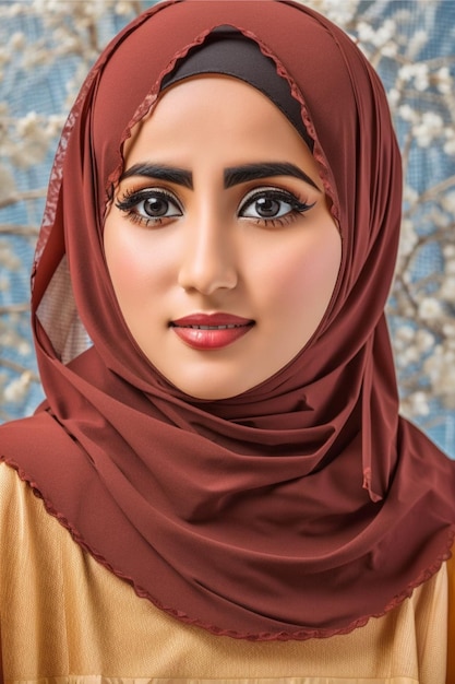 Foto een vrouw met een bruine hijab op haar hoofd