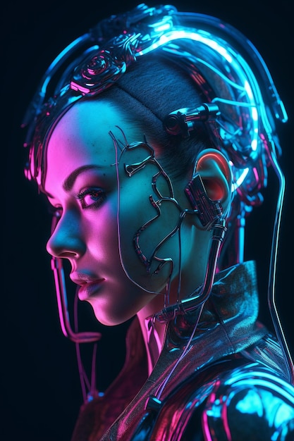 Een vrouw met een futuristische blik op haar gezicht.