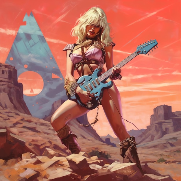 Een vrouw met een gitaar in haar handen speelt gitaar