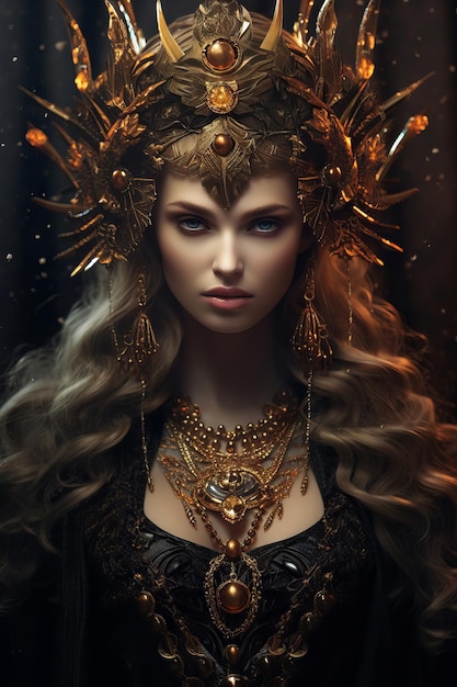 Een vrouw met een gouden kroon en een gouden kroon