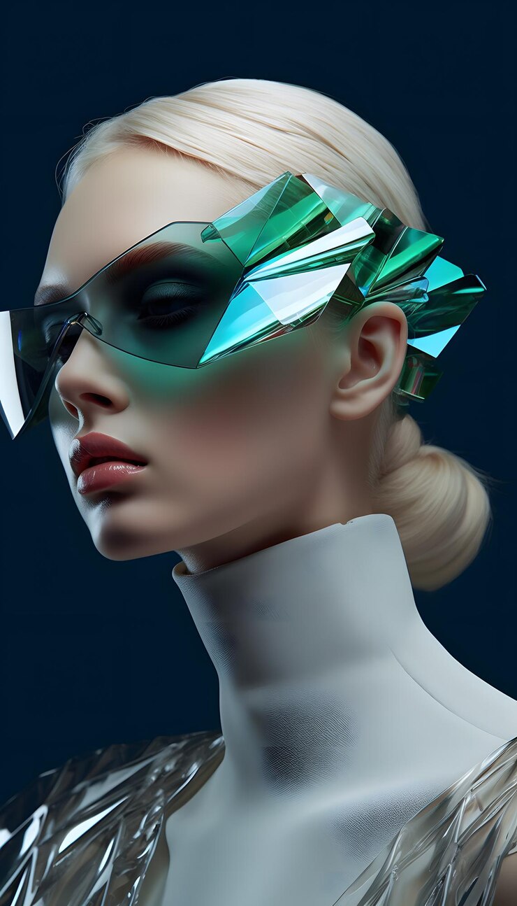 Een vrouw met een groene diamantbril