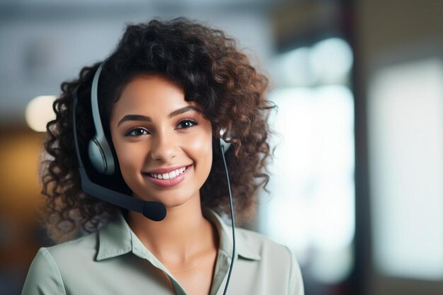 Foto een vrouw met een headset en een glimlach