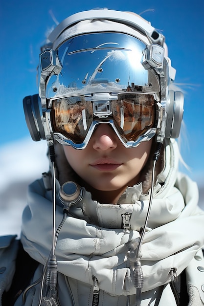 een vrouw met een helm en een veiligheidsbril