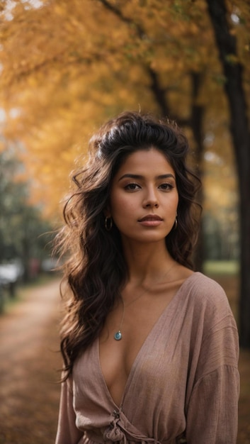 een vrouw met een ketting om haar nek poseert voor een foto