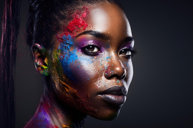 Een vrouw met een kleurrijke make-up op haar gezicht generatieve AI
