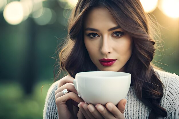 Een vrouw met een kopje koffie in haar handen