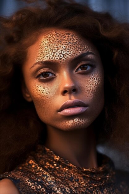 Een vrouw met een luipaardprint op haar gezicht