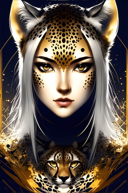 Een vrouw met een luipaardprint op haar gezicht