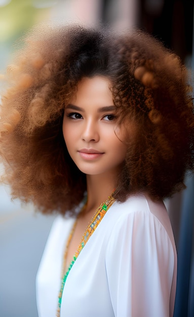 Een vrouw met een natuurlijke haarstijl