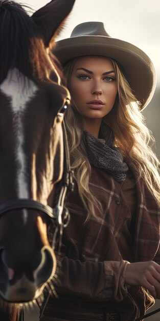 een vrouw met een paard in een hoed