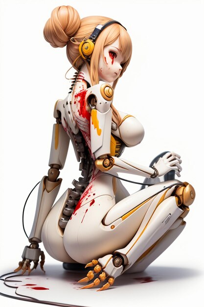 Een vrouw met een robot op haar rug