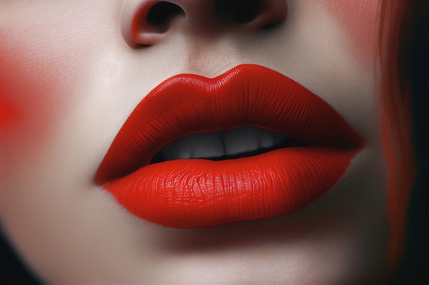 Een vrouw met een rode lip en een neusring.