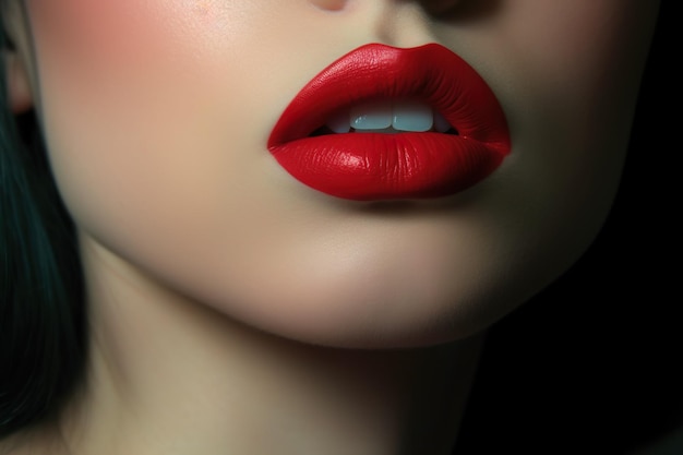 Een vrouw met een rode lip en een witte lip