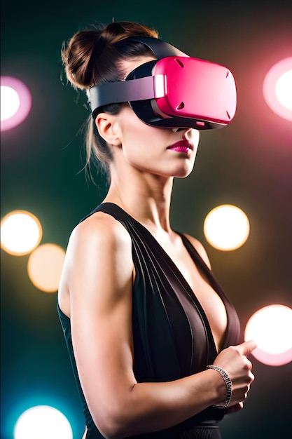 Een vrouw met een roze virtual reality-headset