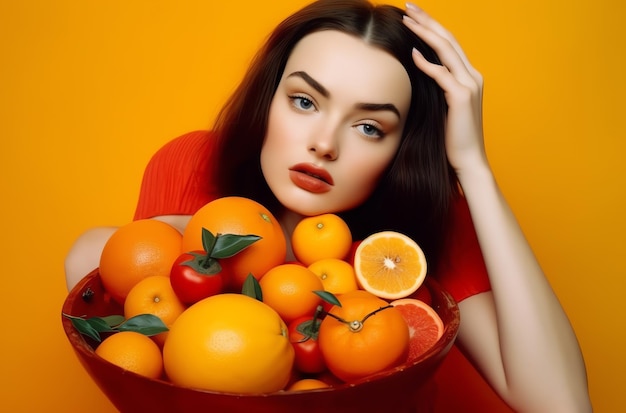 Een vrouw met een schaal met fruit