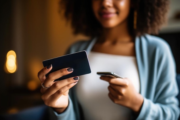 Een vrouw met een smartphone en een afstandsbediening in haar hand Generatieve AI