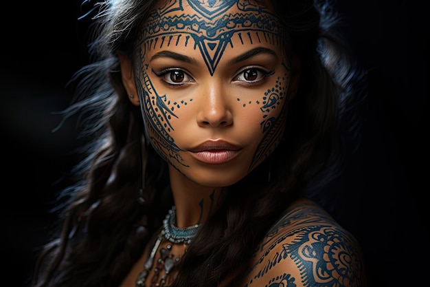 Een vrouw met een tatoeage op haar gezicht.
