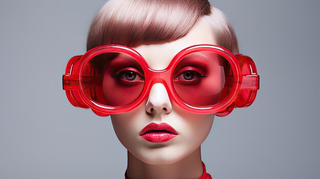 Een vrouw met een trendy modebril als accessoire en zonbescherming Genative Ai