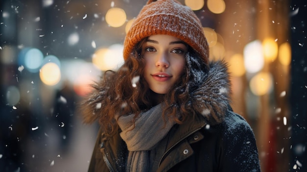 een vrouw met een winterhoed en sjaal