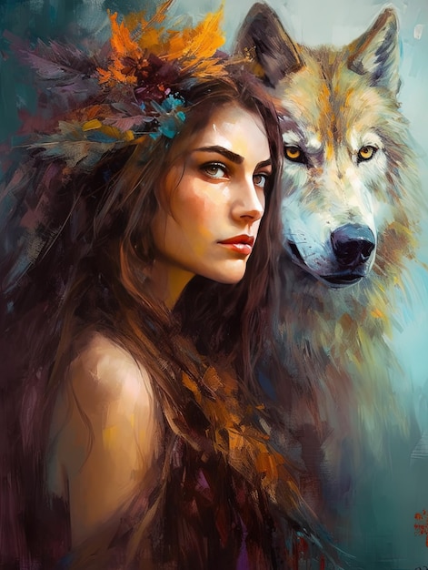 een vrouw met een wolf per persoon