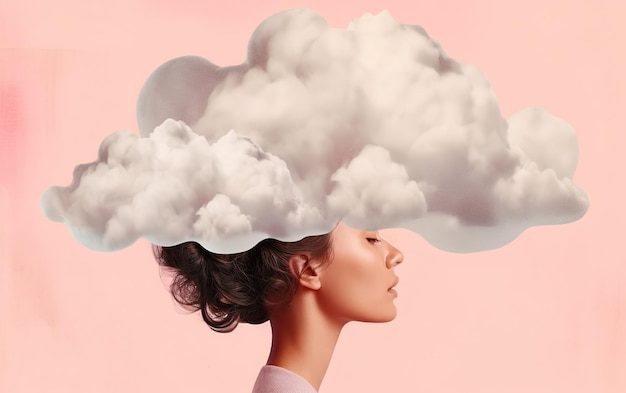 Foto een vrouw met een wolk op haar hoofd