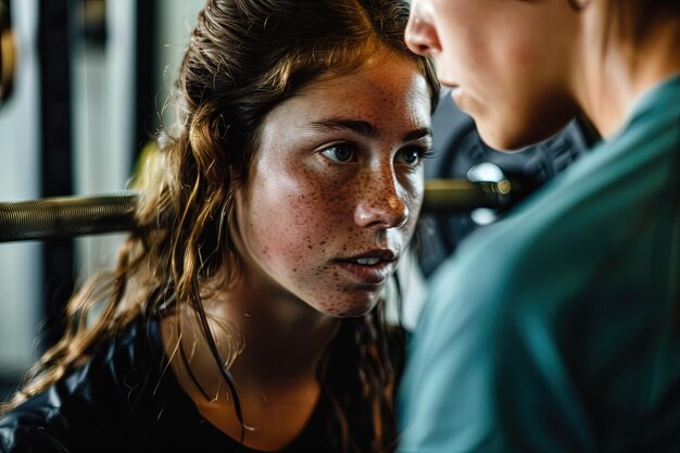 Een vrouw met gevlekte haren en gevlekte ogen.