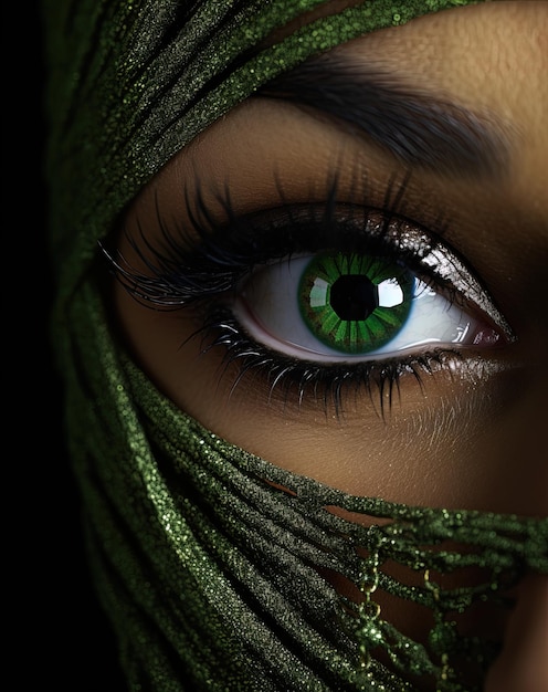 een vrouw met groene ogen en een groen oog met een groen oog